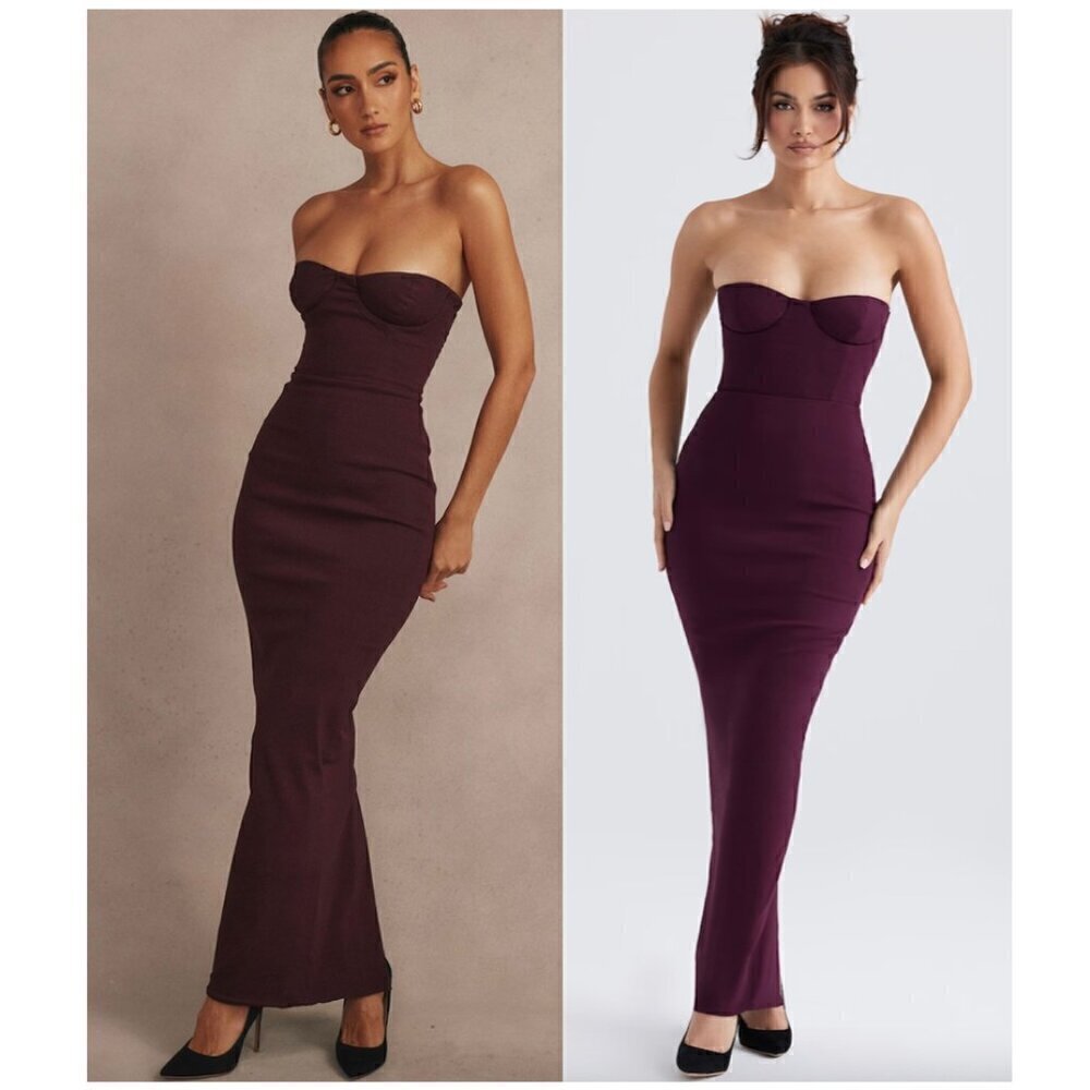 HOUSE OF CB Lucia Strapless Corset Maxi Dress in Grape Size Large+ (X-Large)